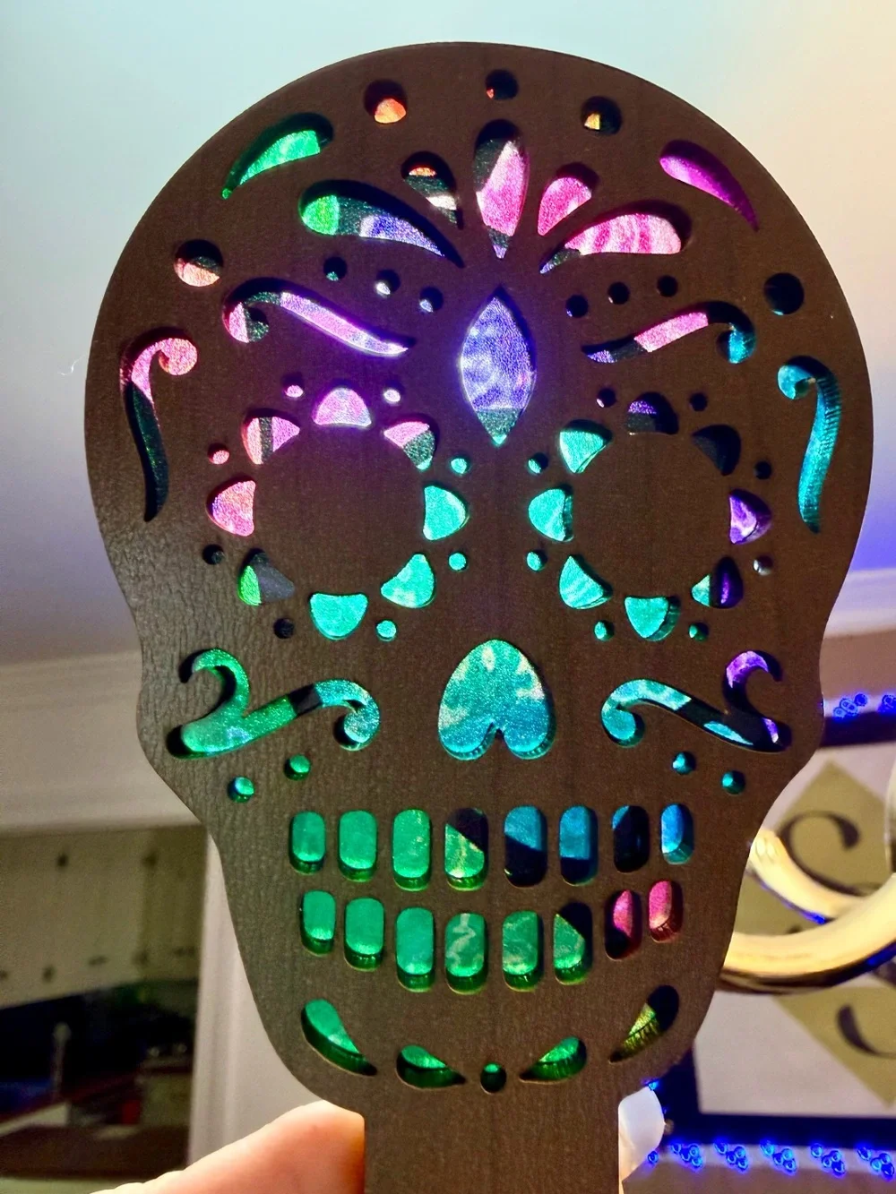 Hand crafted by me wood Sugar Skull Nightlight made to order - Picture 2 of 4